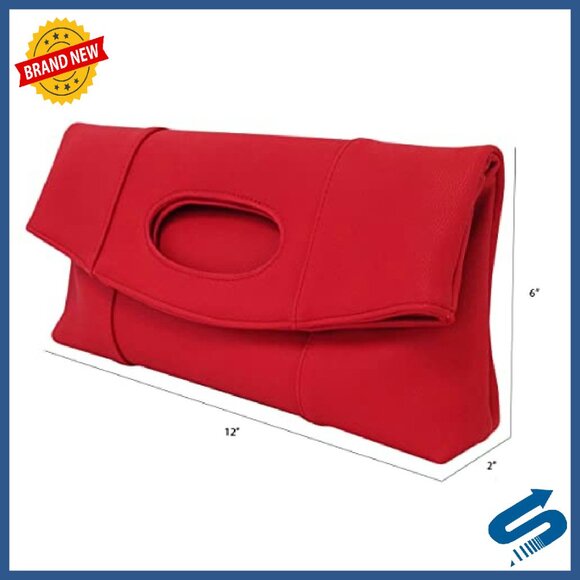 Synthetic Leather Fold Over Clutch with Detachable Chain, 13.5" - Picture 4 of 8